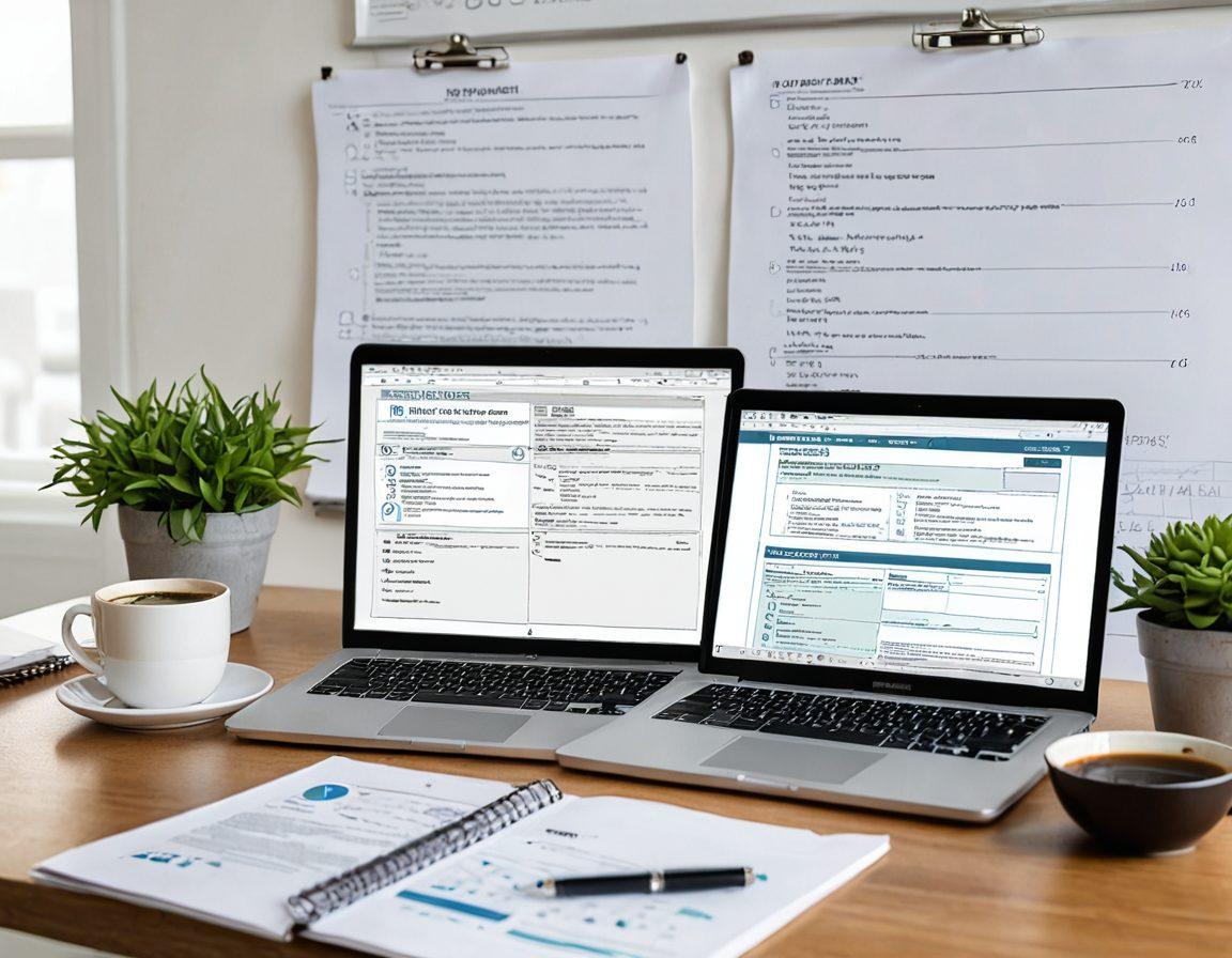 A serene office workspace with an open laptop displaying insurance documents and a cup of coffee beside it. In the background, a flowchart illustrating risk management strategies flows across a whiteboard. The scene should radiate an atmosphere of professionalism and clarity, with soft natural light illuminating the space. super-realistic. vibrant colors. white background.